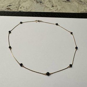 Costume Jewelry Vintage Signed Monet Gold Tone Necklace Black Bead 16 1/2 Inch